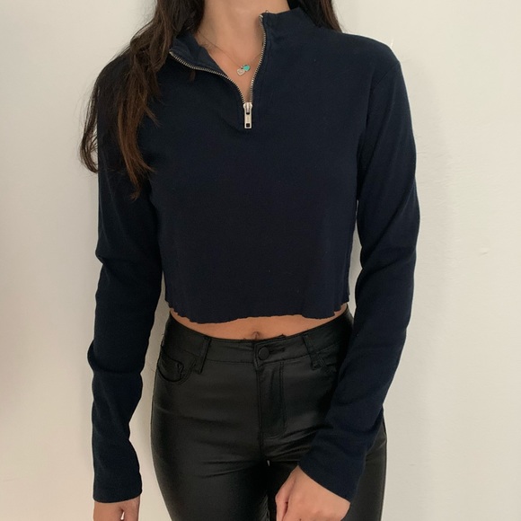 brandy melville navy half zip long sleeve top - Picture 4 of 7